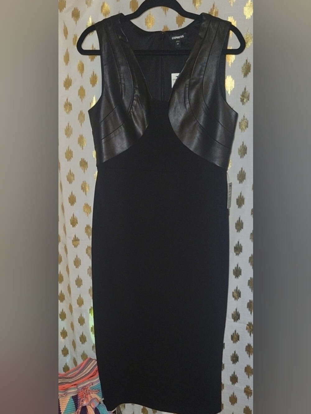 Express Black Sleeveless Faux-Leather Panel Sheath Dress
